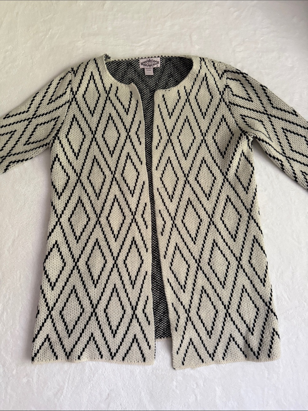 Olivers by Escio for Anthropologie Ivory and Black Geometric Open-Front Cardigan